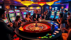 Exciting moment at the casino with gamblers playing roulette and celebrating wins at https://789cluber.com/.