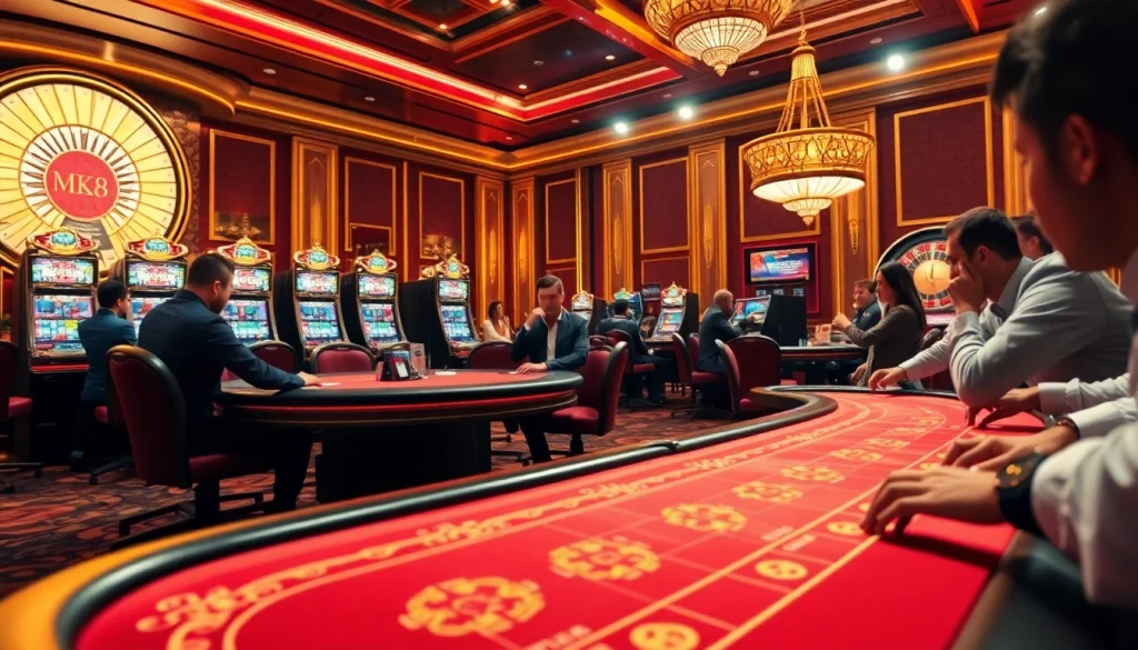 Engaging players at the MK 8 themed poker table in a vibrant casino scene.