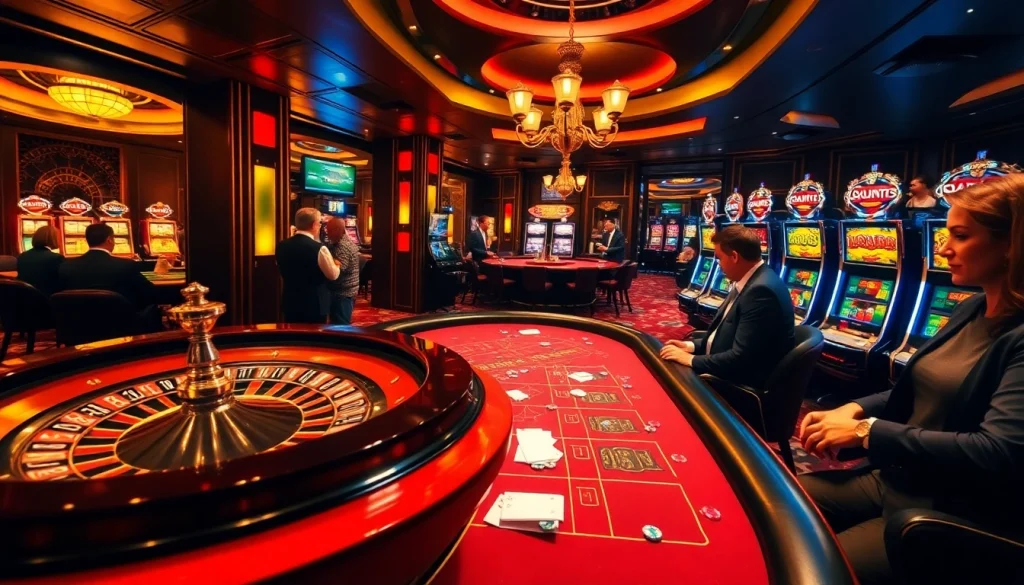 Engage with the excitement of gambling at a luxurious casino featuring lc88-themed tables and vibrant gameplay.