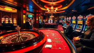 Engage with the excitement of gambling at a luxurious casino featuring lc88-themed tables and vibrant gameplay.