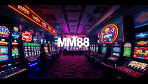 Exciting online gambling scene featuring MM88 with vibrant digital casino elements.
