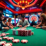 Engaging poker players at a vibrant table, showcasing the thrills of https://99wincasino.com/.