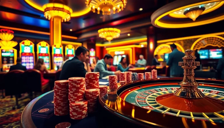 Engaged players at a luxurious casino table, showcasing FEBET com excitement and high-stakes gambling.