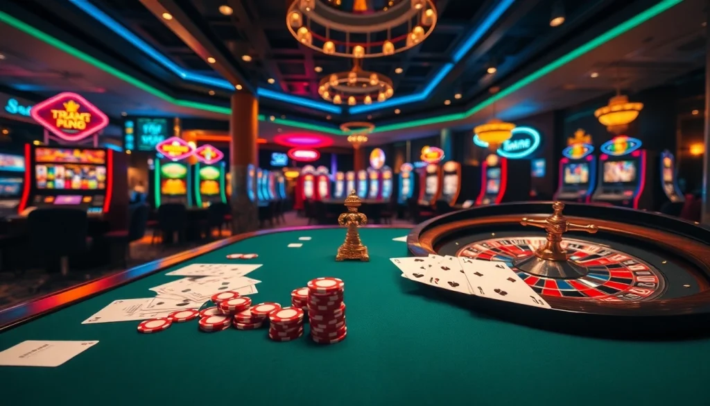 Experience the thrill of Trang chủ Big88 with vibrant casino visuals featuring cards, chips, and roulette.