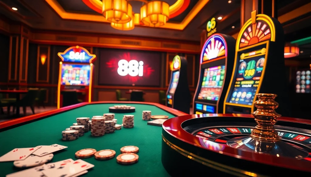Experience the thrill of 88i with vibrant casino games, chips, and cards on display.