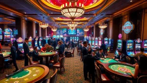 Players enjoying a thrilling experience at say88 casino, surrounded by vibrant gaming tables and slot machines.