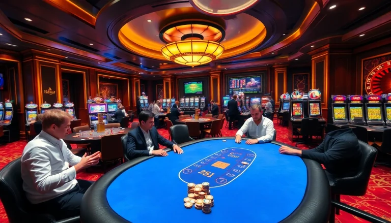 Players enjoying a thrilling gambling experience at KK55's luxurious casino tables.