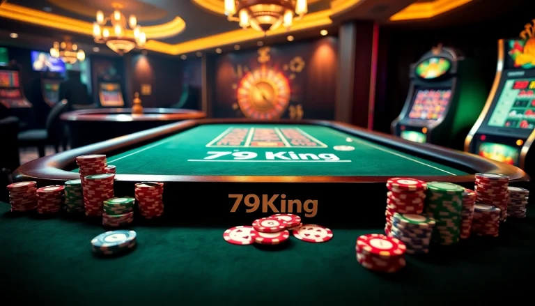 Engaging players in high-stakes action at the 79King casino table with vibrant poker chips.