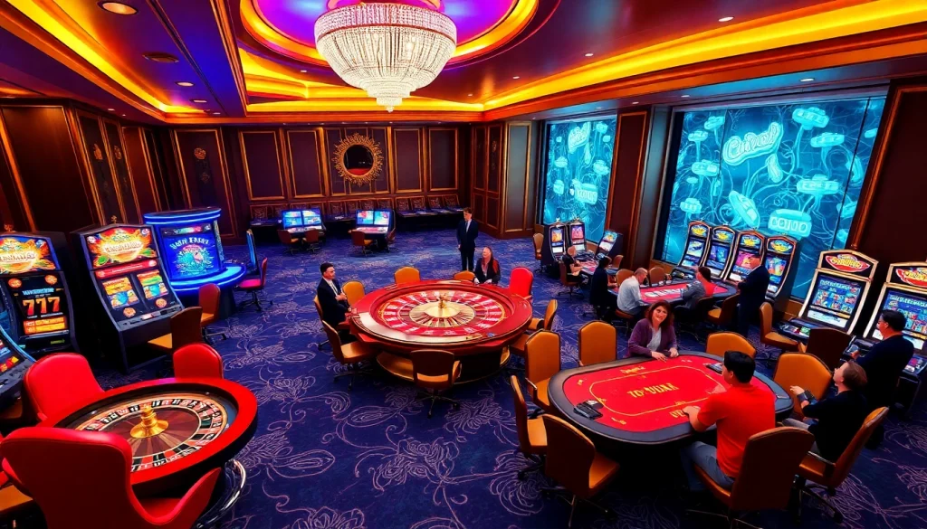 Players enjoying a dynamic online casino experience at https://88vv.jpn.com/ with elegant tables and vibrant machines.