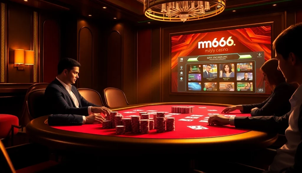 Experience the excitement of mb66.nyc with high-stakes poker and vibrant gambling visuals.