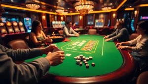 Exciting poker game at https://i9bet2h.club featuring vibrant chips and cards.