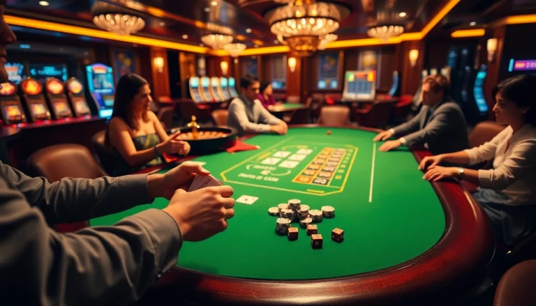 Exciting poker game at https://i9bet2h.club featuring vibrant chips and cards.