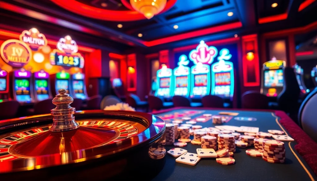 Experience thrilling gameplay at trang chủ go99 with vibrant casino elements, poker chips, and roulette.