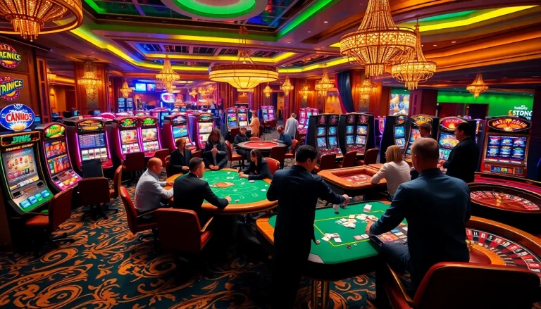 Experience the thrill of win55 as gamblers strategize at a high-stakes table in a luxurious casino.