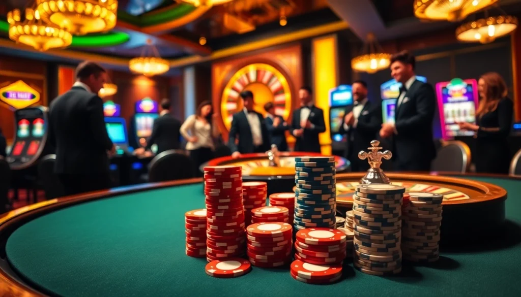 Experience the thrill of online gambling at https://hz88.gb.net/ with a luxurious poker table and roulette wheel.