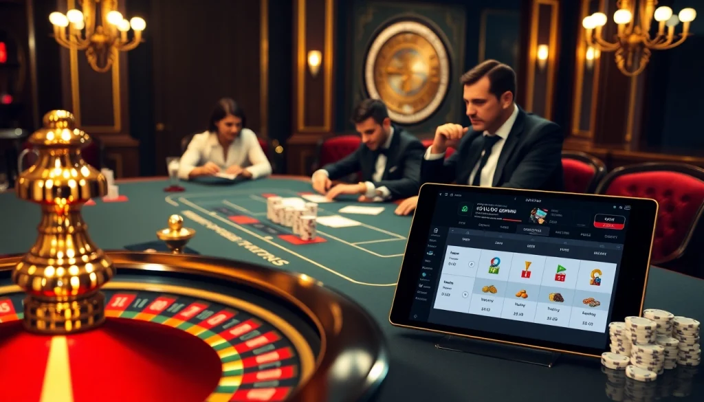 A dynamic poker game at a luxurious casino showcasing odds strategies on www.dabet.homes with vibrant colors and excitement.