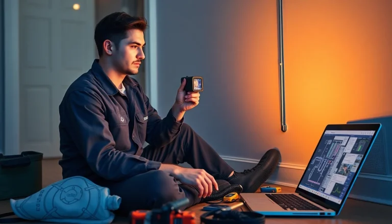 Water leak detection technician using advanced tools to identify leaks in a home