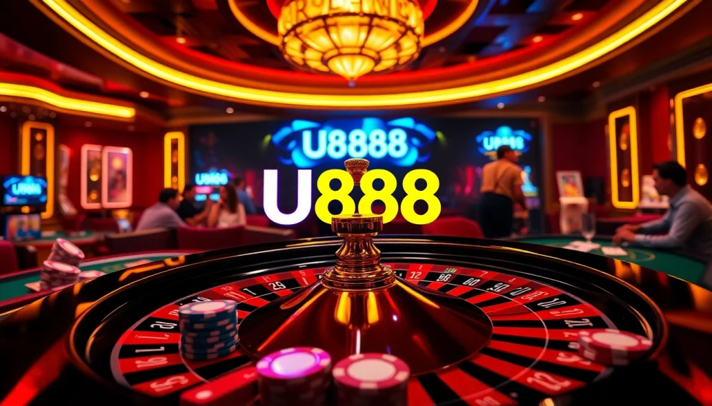 Experience the thrill of U888 at a luxury casino with high-stakes poker and roulette.