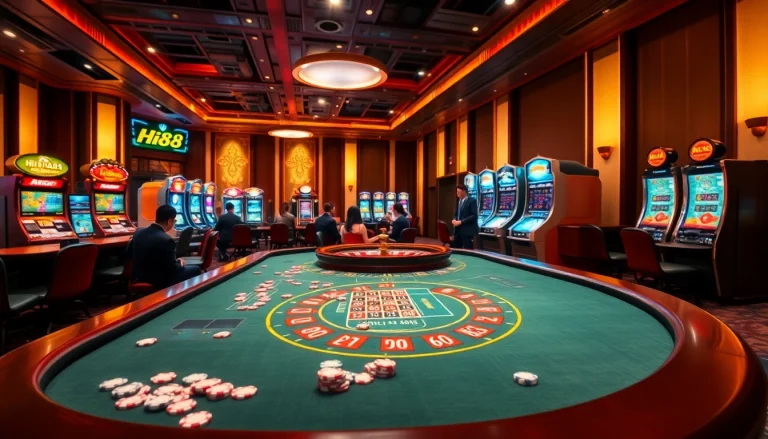 Experience the excitement of online gaming at Hi88, featuring dynamic tables and vibrant slot machines.