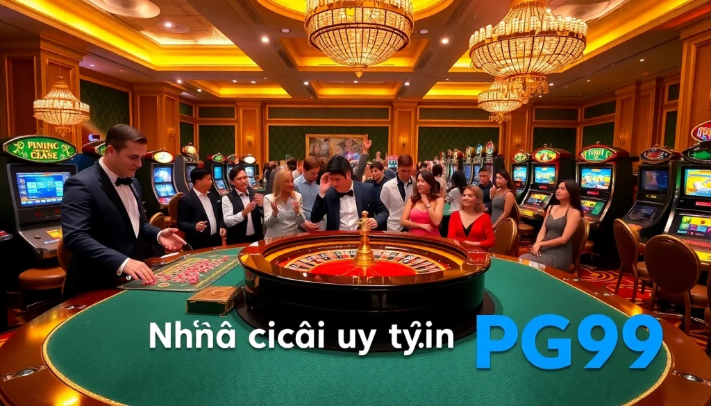Experience thrilling gameplay at Nhà cái uy tín PG99 with vibrant casino tables and excited players.
