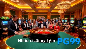 Experience thrilling gameplay at Nhà cái uy tín PG99 with vibrant casino tables and excited players.