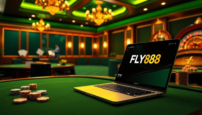 FLY88 đăng nhập screen with vibrant casino gaming elements, inviting rich ambiance.