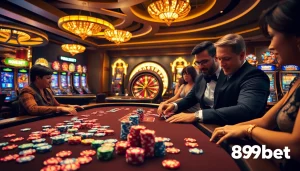 Experience the thrilling atmosphere of 89bet with poker chips and a spinning roulette wheel.