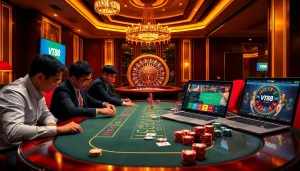 Vt88 nhà cái offers thrilling casino experiences with poker tables and vibrant betting activities.