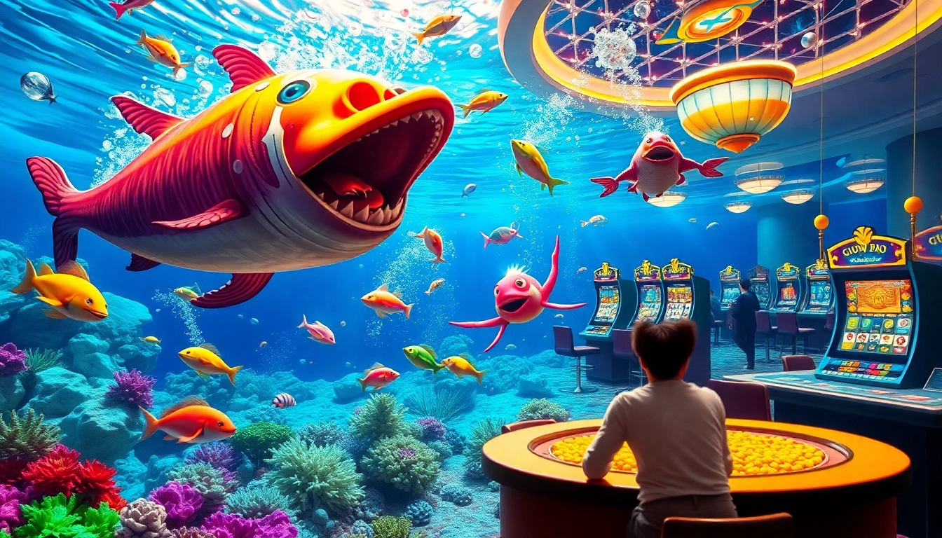 Bắn cá đổi thưởng in an exciting underwater casino environment, featuring colorful sea creatures and engaging gameplay.
