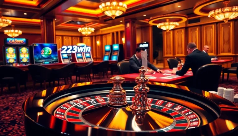 Experience the thrill of gambling at 23win with vibrant casino tables and excited players.