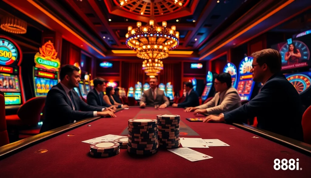 High-stakes poker game at a casino with professional players, representing 88i.