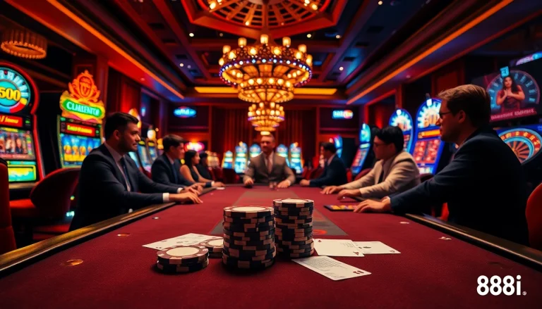 High-stakes poker game at a casino with professional players, representing 88i.