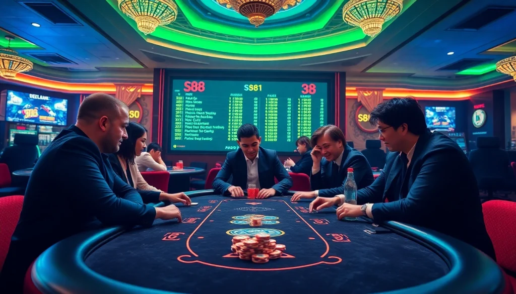 Experience the thrill of an s88-themed poker game with luxury chips and intense gameplay.