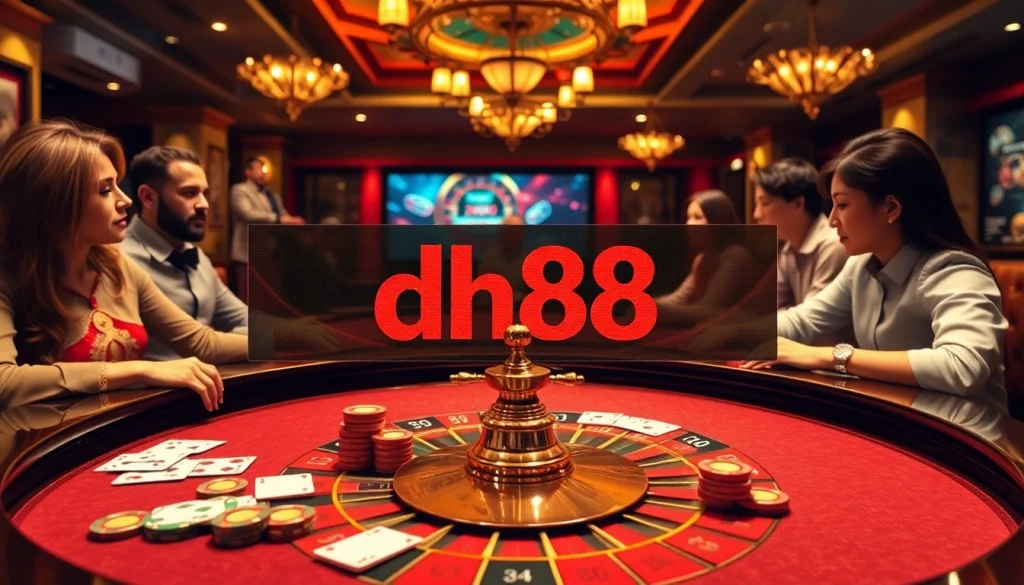 High-stakes poker action at the luxurious nhà cái dh88 casino with vibrant chips and cards.