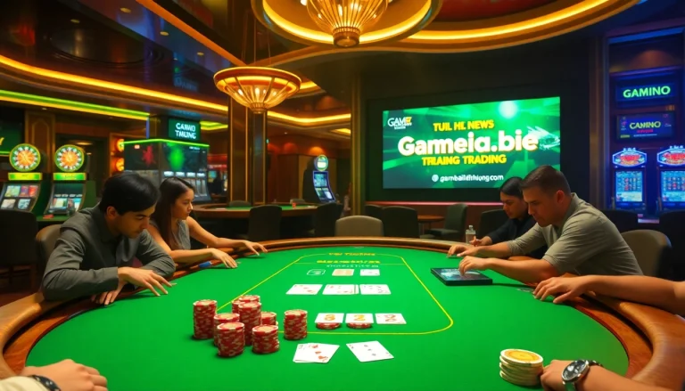 Experience thrilling gaming at gamebaidoithuong.trading with luxurious casino tables and lively atmosphere.