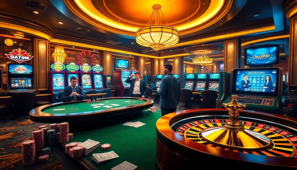 Engage in thrilling gambling activities at OK365 COM with vibrant casino visuals and poker excitement.