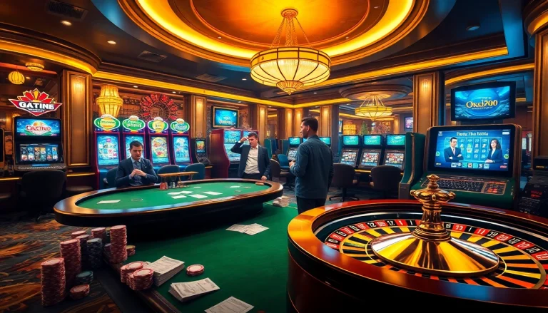 Engage in thrilling gambling activities at OK365 COM with vibrant casino visuals and poker excitement.