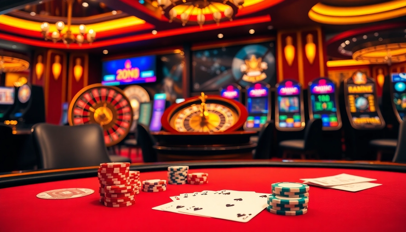 Engaging gaming scene at xin88.com.co with poker chips and a roulette wheel.