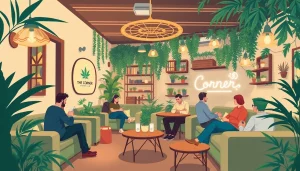 Profitez de l'ambiance accueillante de The Corner Cannabis Club Madrid avec des membres se détendant.