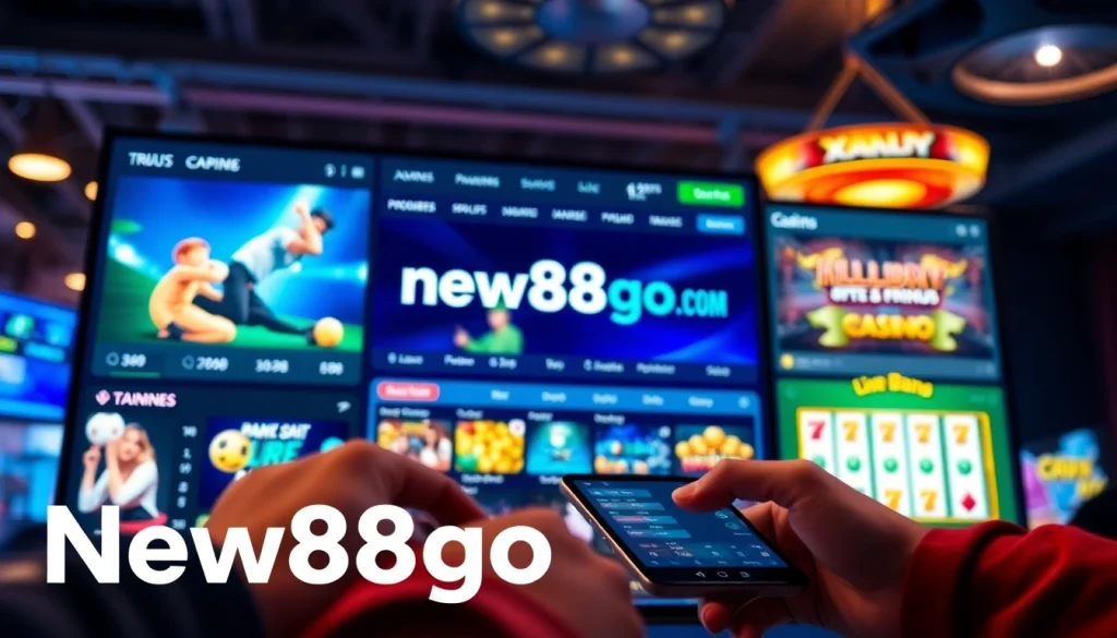 Interactive online gambling interface showcasing new88go.com with vibrant gaming options