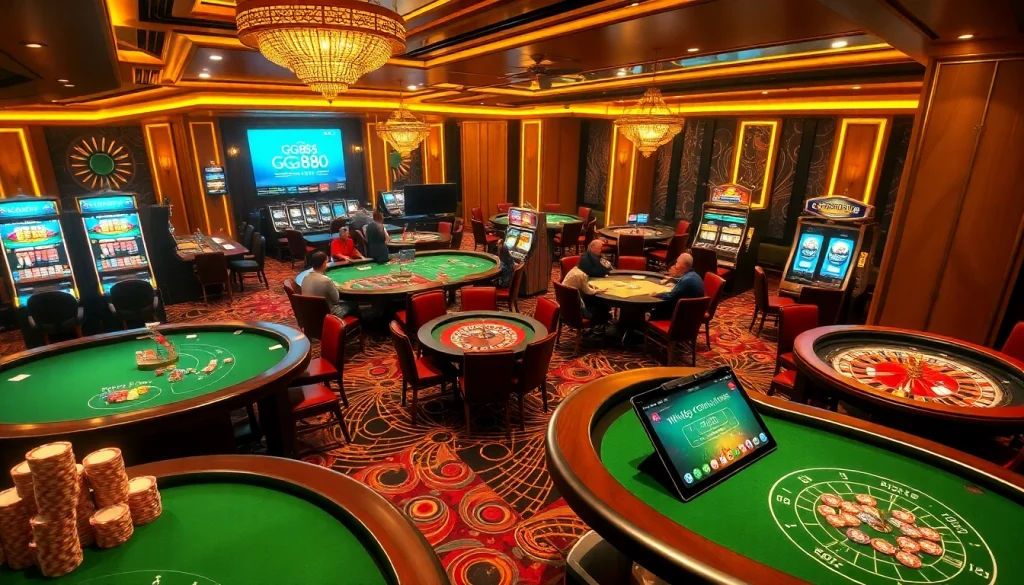 Experience the thrill of gaming at https://gg88.tech/ with vibrant casino visuals featuring poker chips and engaged players.