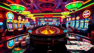 Experience the thrill of gambling with the link vào ww88 in a vibrant casino setting featuring roulette and slot machines.
