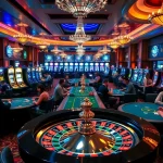 Experience the thrill of KJC.pizza's luxurious casino environment featuring roulette and slots.
