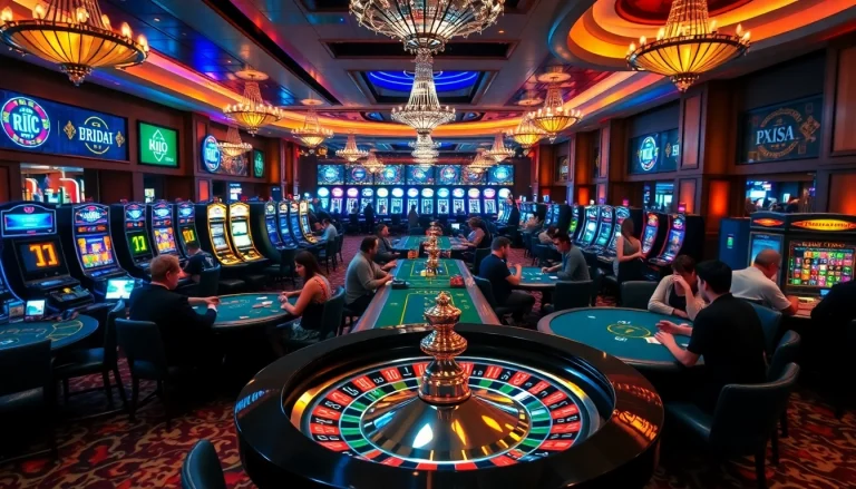 Experience the thrill of KJC.pizza's luxurious casino environment featuring roulette and slots.