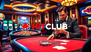 Engage with HITCLUB's exciting poker table, showcasing colorful chips and vibrant action in a luxurious casino.