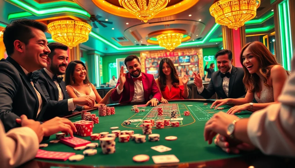 Players celebrating a win at a luxurious casino table showcasing 789f.mba elements and vibrant gaming atmosphere.
