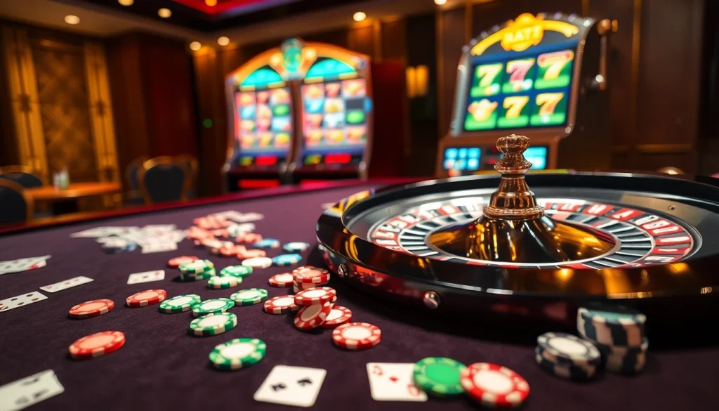 Experience the excitement of betting at trang chu luckywin with vibrant casino tables and luxurious poker chips.