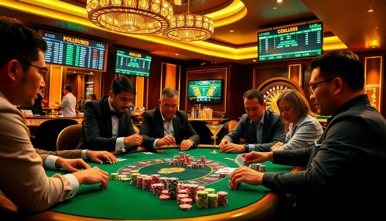 Engaging poker scene featuring players at a table, reflecting the excitement of https://keobongda2.vip/ with vibrant colors.
