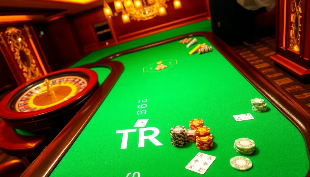 Experience the excitement of gambling at TR88 with vibrant casino tables, roulette wheels, and poker chips.