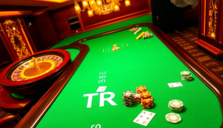 Experience the excitement of gambling at TR88 with vibrant casino tables, roulette wheels, and poker chips.